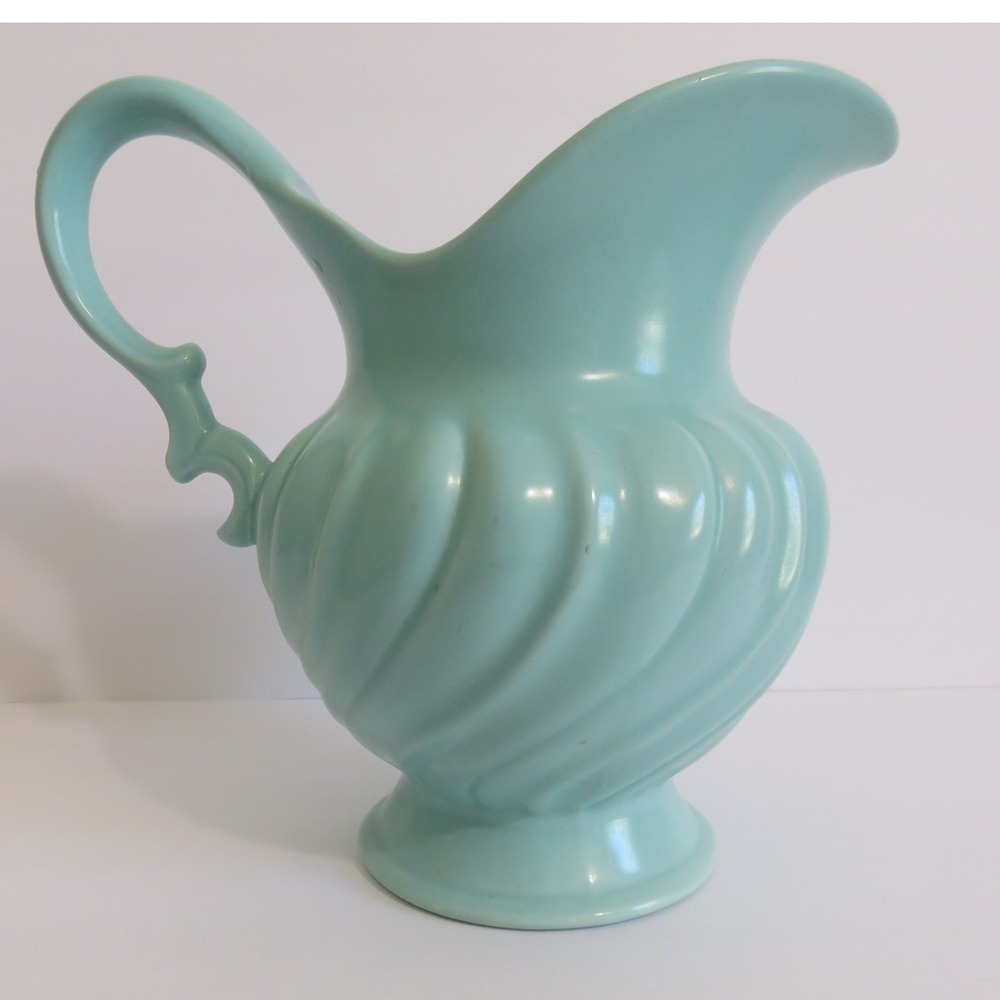Franciscan Ware Pitcher Aqua Blue Swirl Embossed Pedestal Base Ceramic‎ 7"